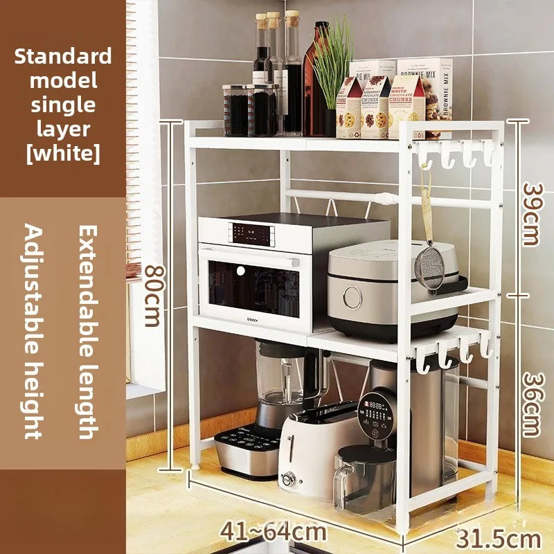 Retractable microwave oven rack, countertop, kitchen floor-to-ceiling multi-layer oven rack, household storage microwave oven Oasis Select Double white