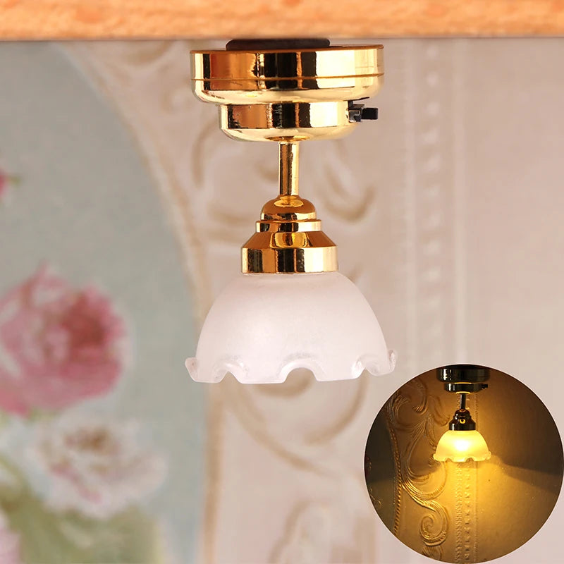 1:12 Dollhouse Miniature LED Light Ceiling Lamp Chandelier Furniture Lighting Home Model Decor Toy Doll House Accessories Oasis Select one size