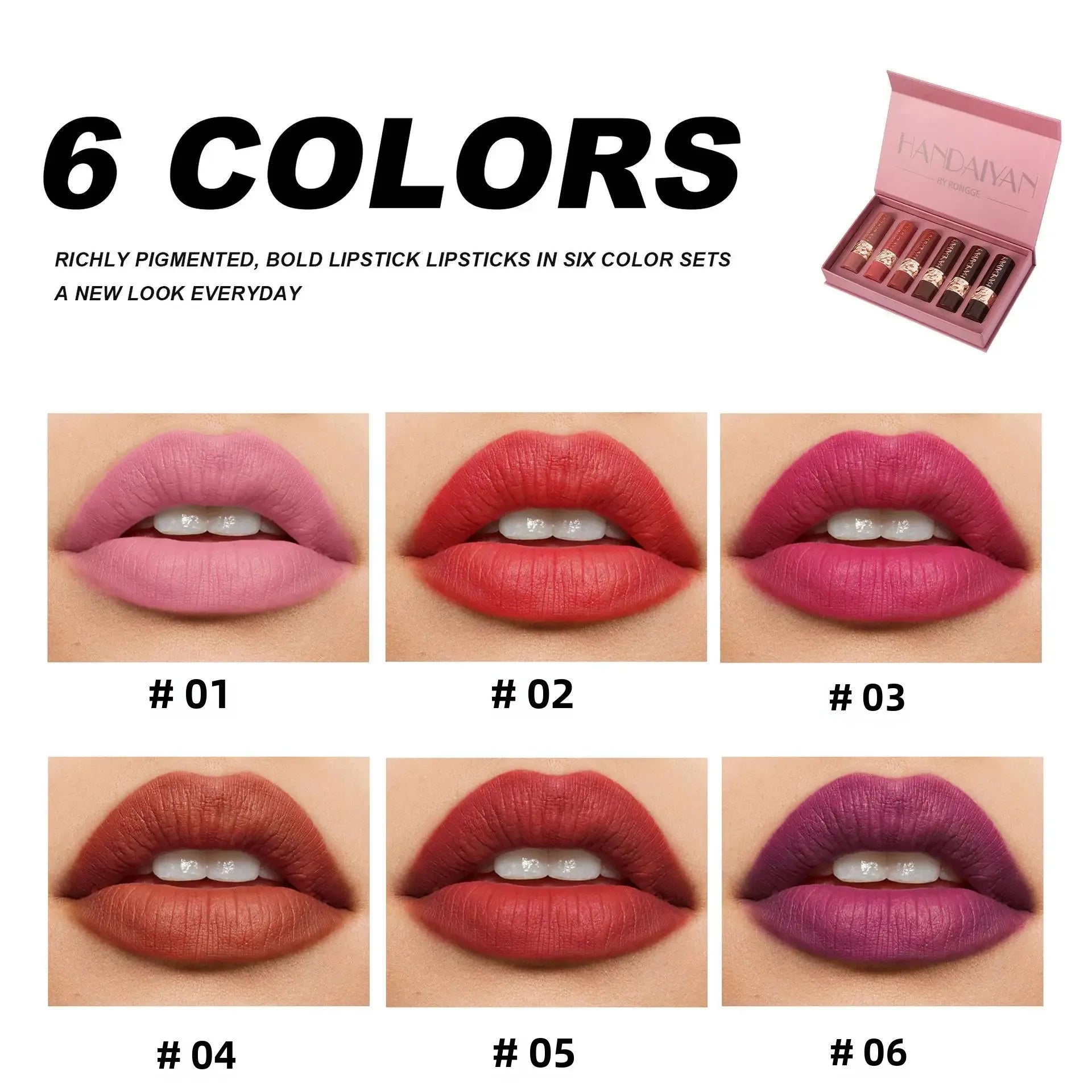Handaiyan 6-Piece Velvet Matte Lipstick Set | Long-Lasting Gift Box