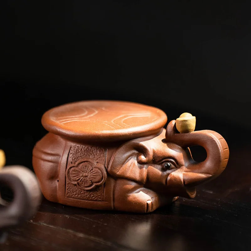 Zisha Tea Pet Elephant Ornament Teapot Lid Holder Handmade Ingot Elephant Sculpture Tea Play Accessories Oasis Select