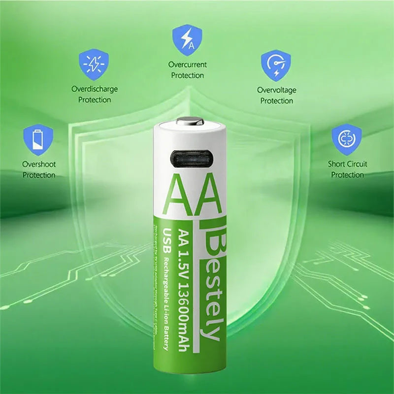 New AA USB rechargeable lithium-ion battery 1.5V AA 13600mAh/lithium-ion battery for Mouse watch toy MP3 player Camera keyboard Oasis Select