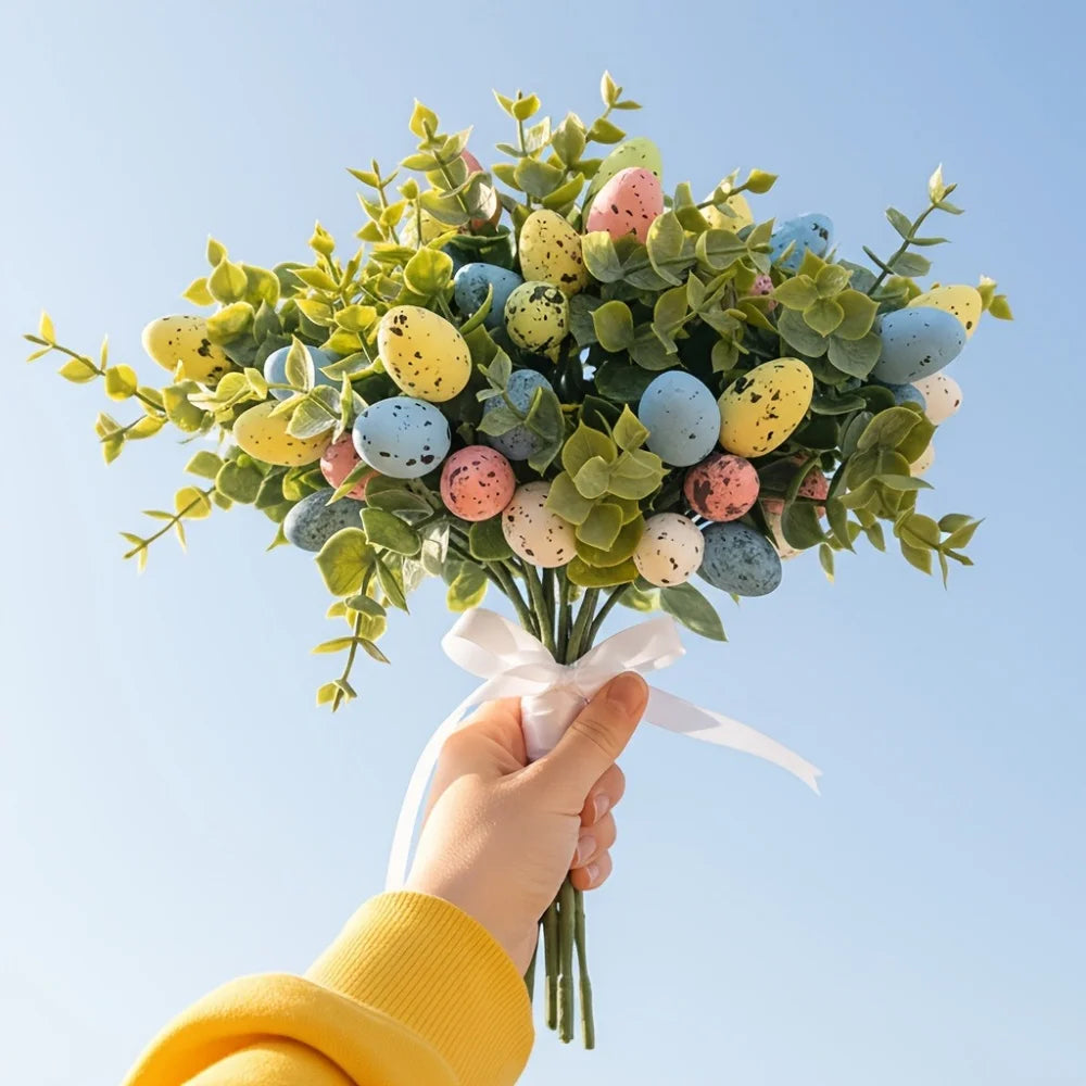 2025 Easter Egg Flower Bouquet, Artificial Flowers Berry Cuttings Spring Flower, Home Decoration, Simple Flower Ornaments Oasis Select