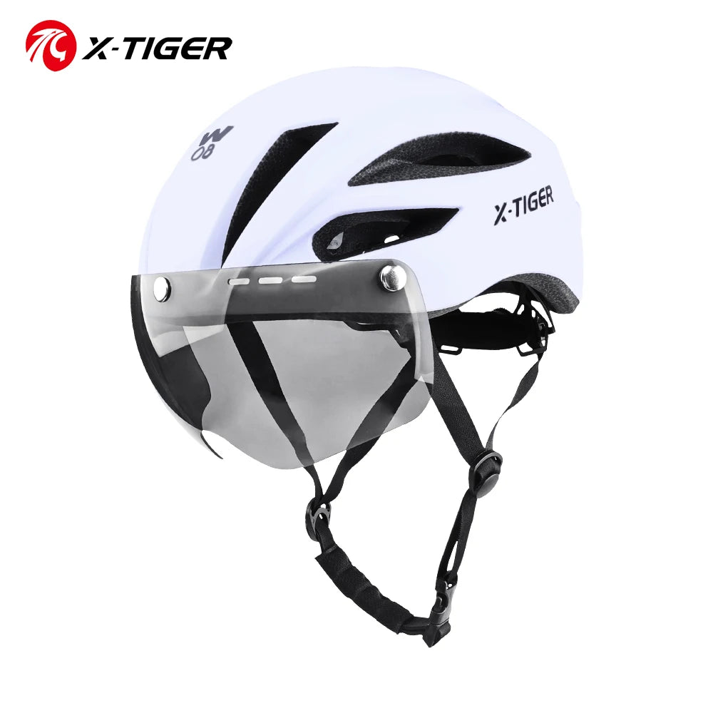 X-TIGER Cycling Helmet Lightweight One-piece Helmet Breathable With Magnetic Goggles Head Safety Helmet MTB Road Bike Helmet Oasis Select White Magnetic lens