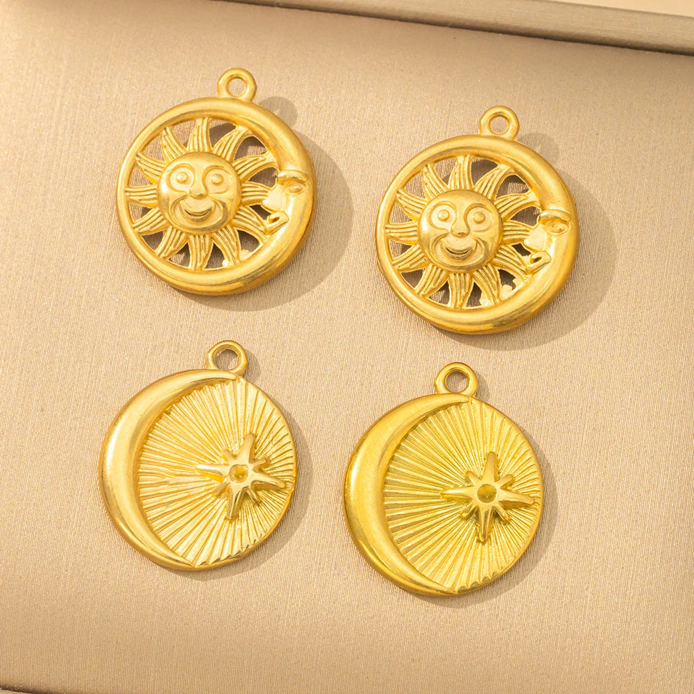 5pcs Stainless Steel Celestial Sun Charms Smile Pendants DIY for Necklace Bracelet Jewelry Making Craft Supplies Party Decor Oasis Select