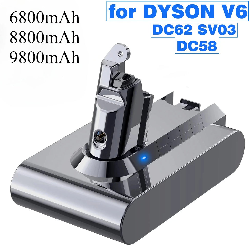 V6 Battery For Dyson, 21.6v 9800mah Battery For Dyson V6 Vacuum Cleaner Dc58,dc59,dc62,650,770,880,sv03,sv04,sv05,sv06,sv07,sv09 Oasis Select 9800mAh-1PCS 6 V