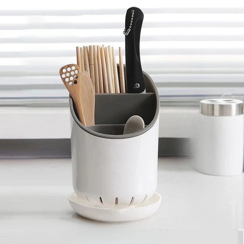 1Pc Kitchen Storage Chopsticks Tube With Drain Plate Tableware Storage Holder Home Kitchen Organizer Rack Chopstick Drain Box Oasis Select white 1pc