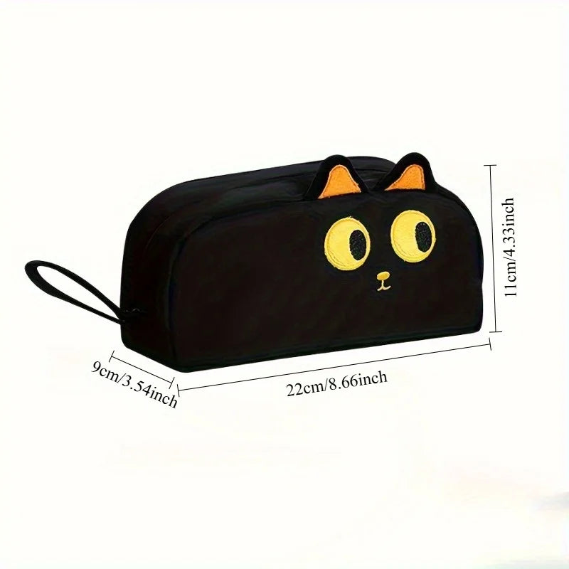 1pc Cute 3D Black Cat Pencil Bag,Large Capacity Polyester Pouch,Cute Paw Design for School Office,Gift for Cat Lover Pencil Case Oasis Select