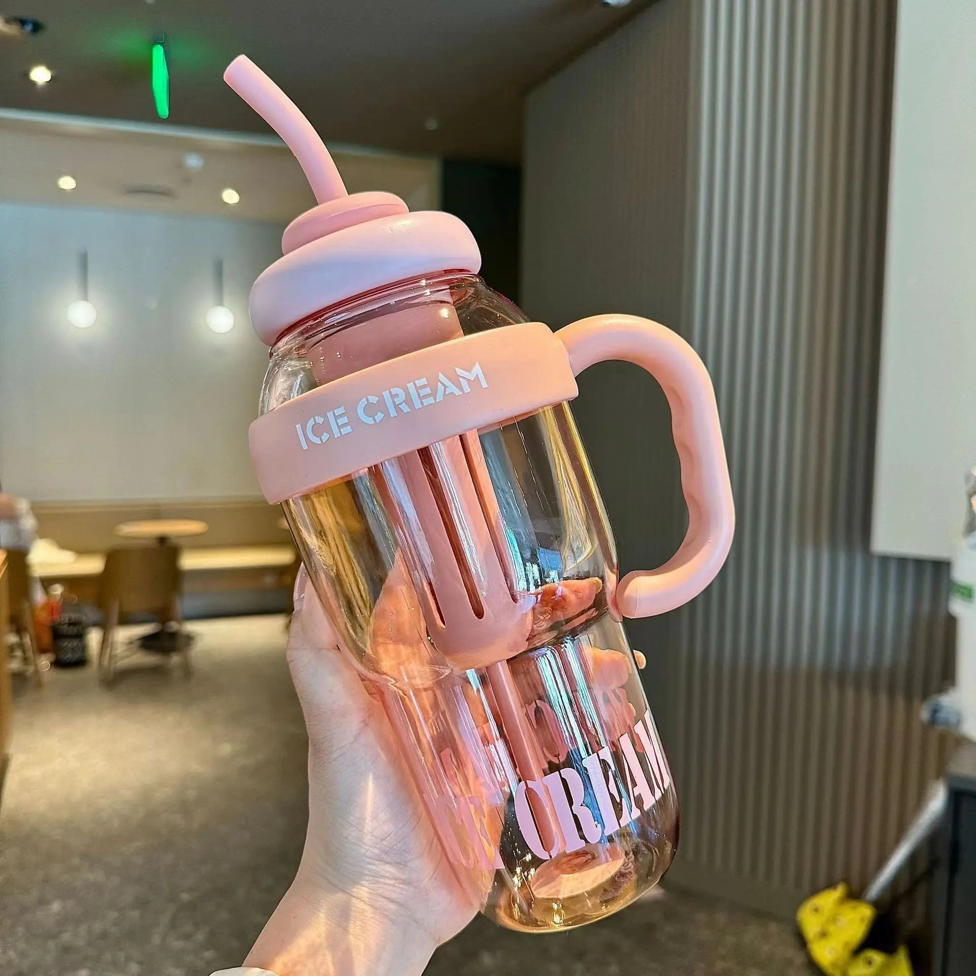 1300ML Large Capacity Plastic Water Cup with Handle, Straw and Tea Strainer, Portable Sports Water Bottle, Tea Cup, Beverage Cup Oasis Select Pink 1300ml