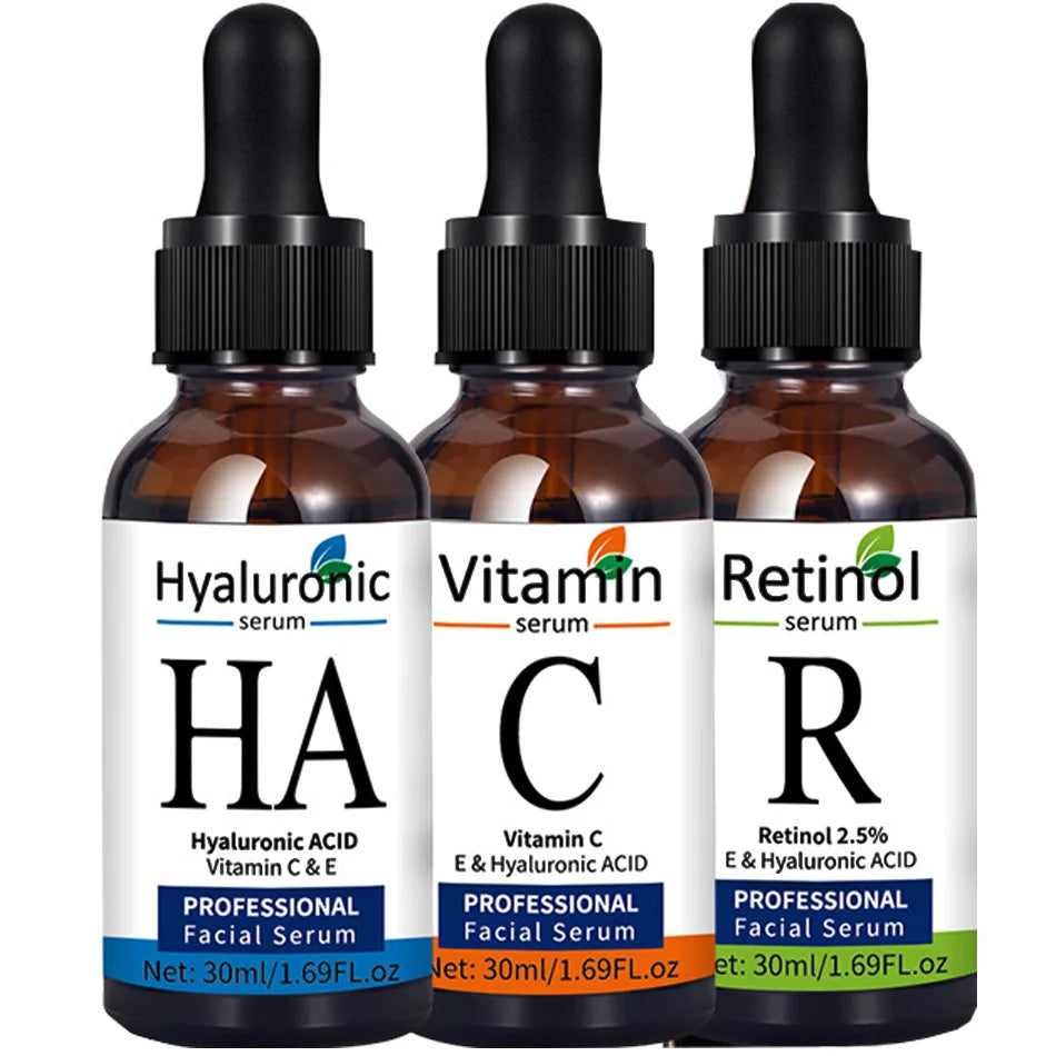 Vitamin C, Hyaluronic Acid & Retinol Face Serum Set