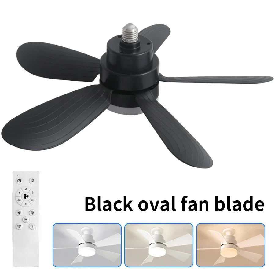 E27 Ceiling Fan Light with Remote Control AC85-265V 40W 3-Color Dimmable 3-Speed Timmer Indoor Fan Light for Bedroom Living Room Oasis Select Black-Type B