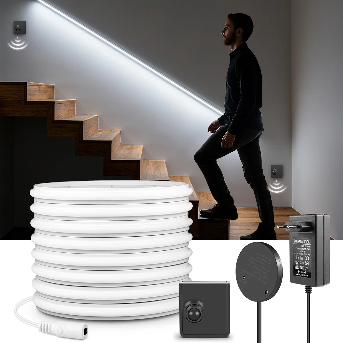 24V COB Neon LED Strip Smart Night Lamp Portable PIR Motion Sensor Switch with Silicone Tape for Bed Stair Corridor Lighting Oasis Select
