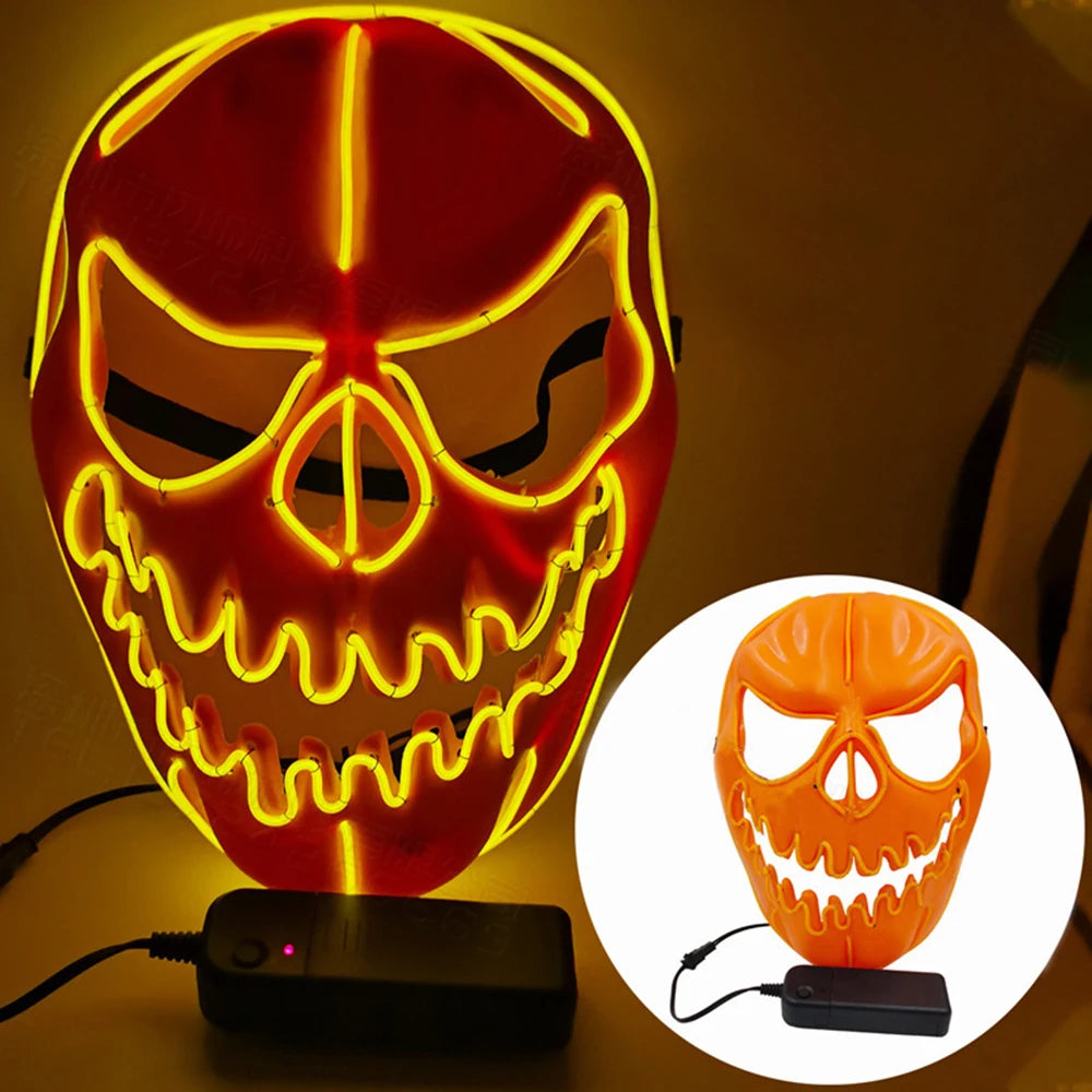 1PC Creative Halloween Party Costumes Accessories Devil LED Horror Masks Pumpkin Head Mask Scary Cosplay Props for Adult Oasis Select Yellow