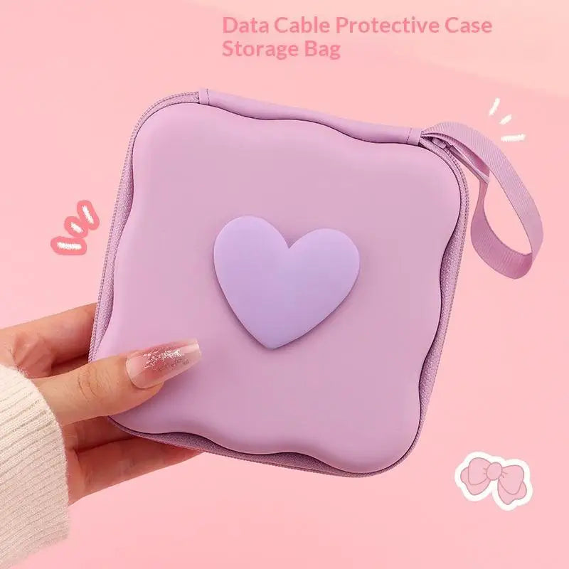 Cute 3D Heart Wave Charger Storage Bag | Travel Organizer
