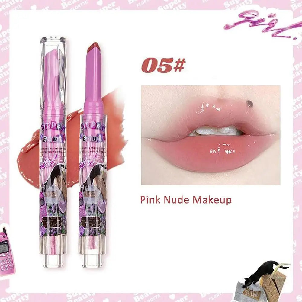 2025 New Florette Clear Jelly Lip Glaze Flower Love Shape Mirror Lipstick Waterproof Non-stick Cup Lipstick Korea fashion Makeup Oasis Select E CN