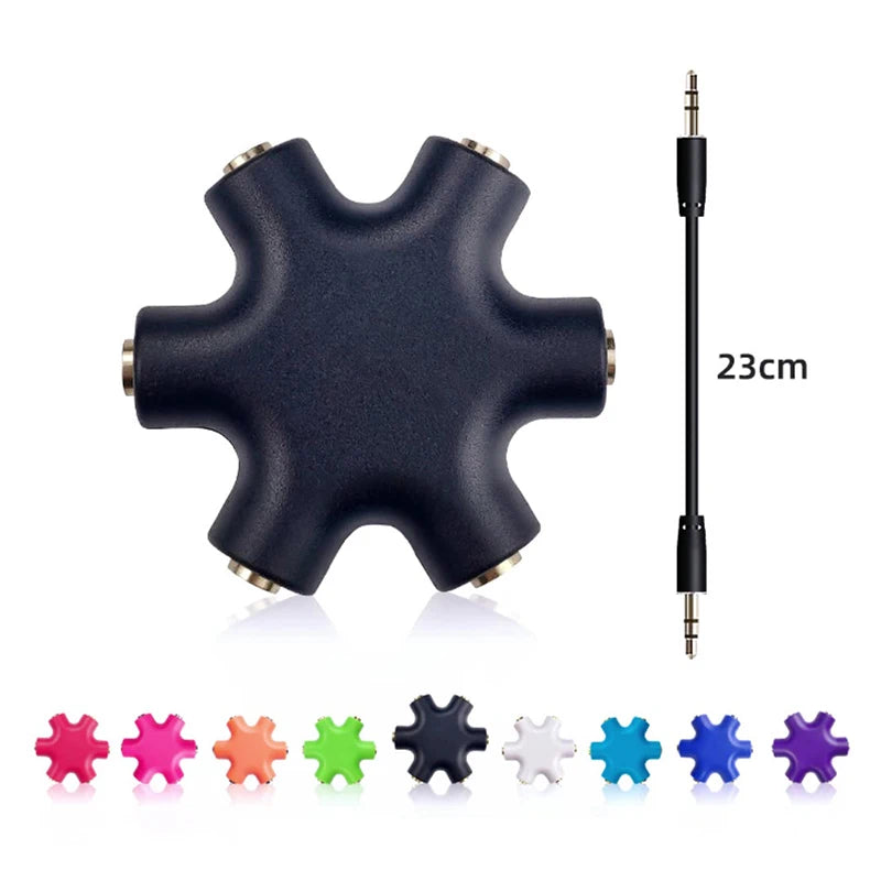 6-Port 3.5mm Audio Splitter – 1 Male to 5 Female Headphone Adapter