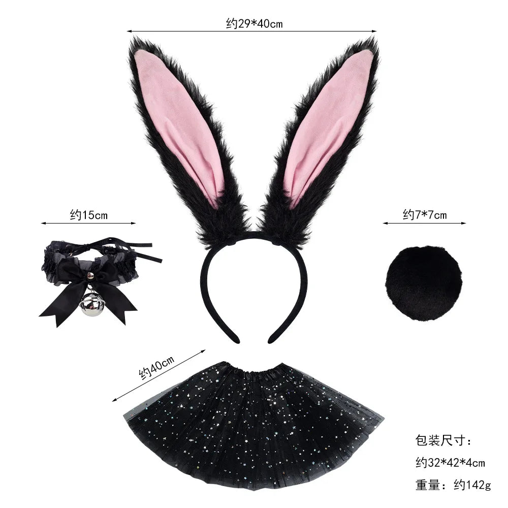 Easter Bunny Ear Headband Costume Halloween Headgear Judy Bunny Officer Dress Up Headband Hair Accessories Oasis Select 4psc set Black C