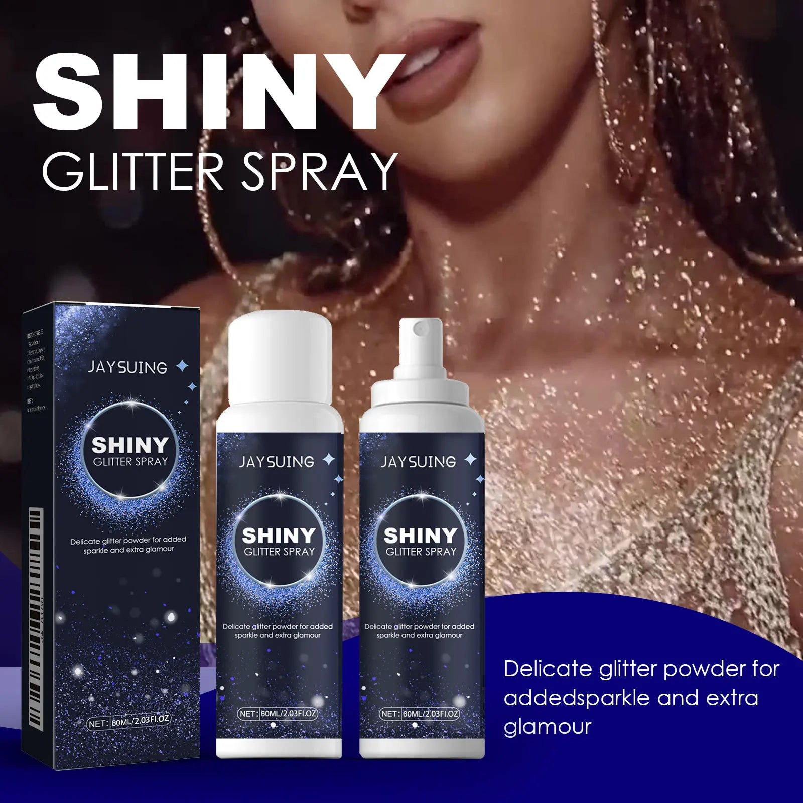 Shiny Glitter Spray Radiant Silver Glitter Spray for Hair &Body Instant Holographic Highlight Sparkling Shimmer Makeup for Party Oasis Select