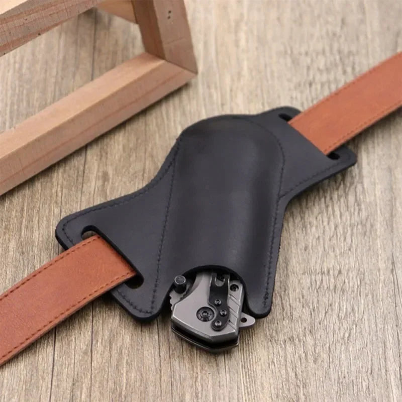1pcs Leather Anti-scratch Storage Sheath Folding Flick Knife Waist Belt Clip Holder Pocket Knives Pack Tools for Camping Oasis Select
