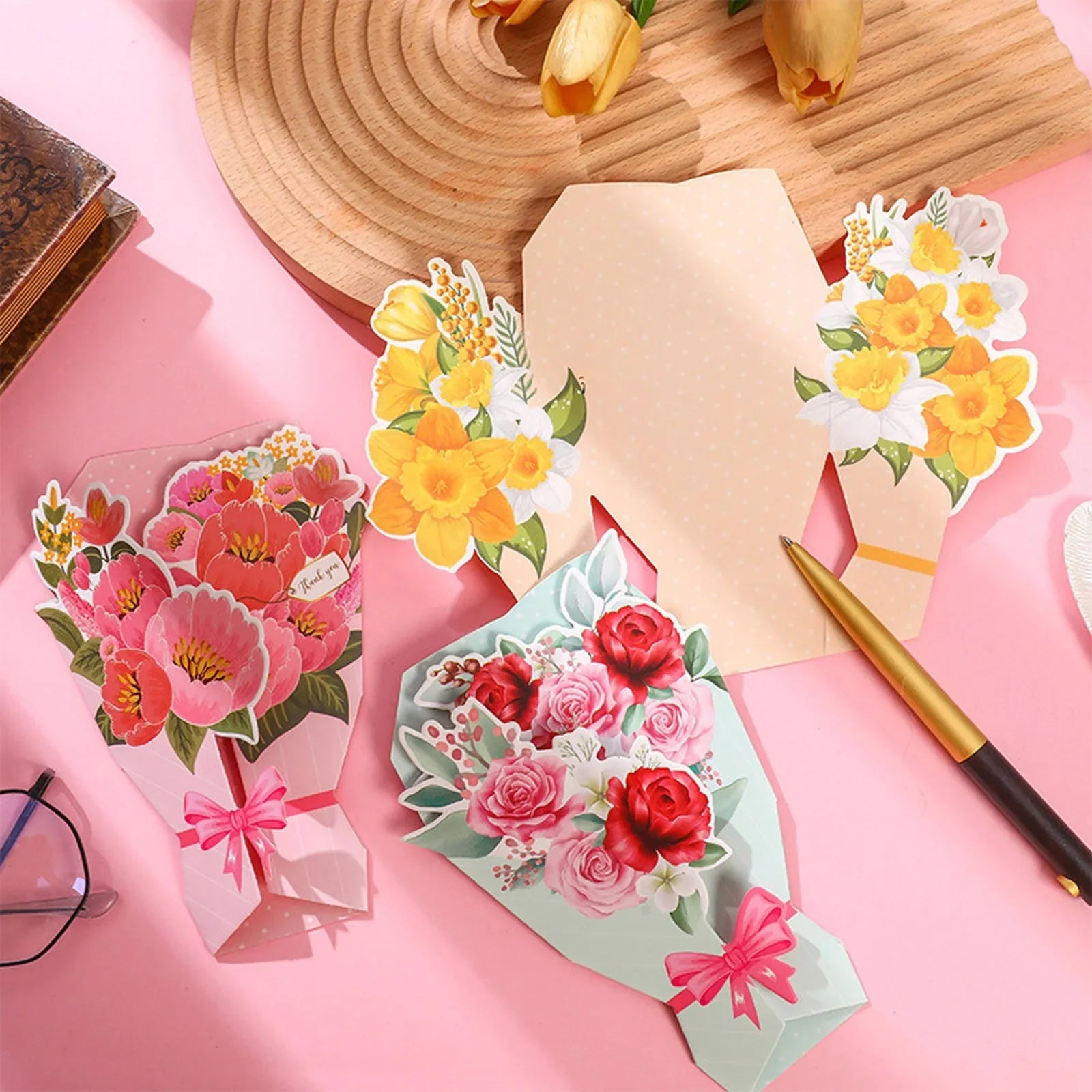 Bulk Blank Note Cards Bouquet Greeting Card Flower Modeling Birthday Gift Decoration Card Stereo Creative Easter for Daughter Oasis Select