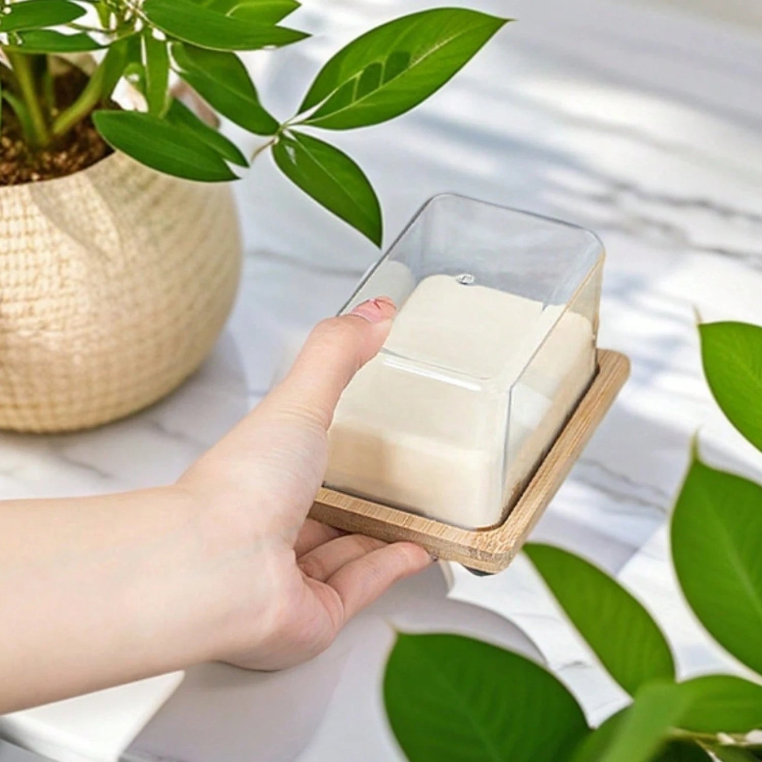 1PC Wooden Acrylic Transparent Visible Kitchen Fridge Butter Freshness Organiser Oasis Select