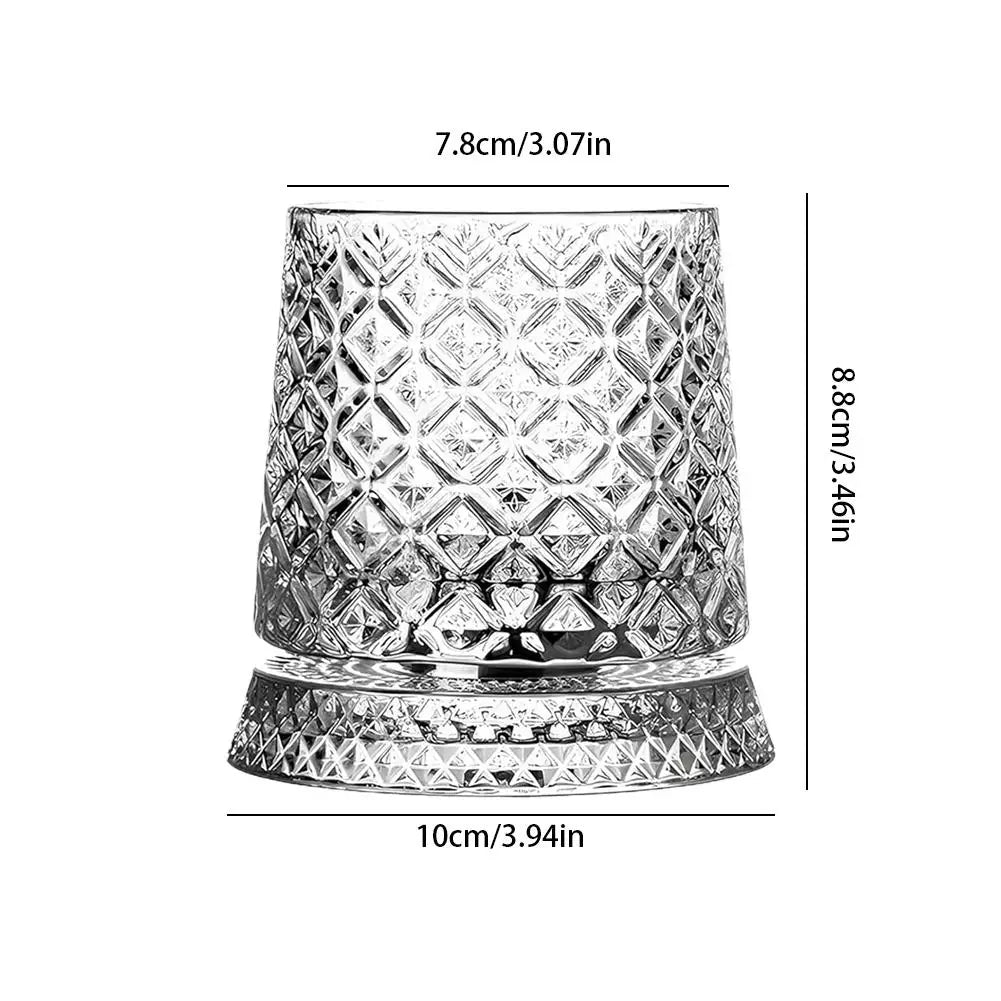 280ml Glass Cup with Base Crystal Rum Whiskey Rotating Glass Mug Diamond Cut Ice Flower Bubble Pattern Spinner Cup Business Gift Oasis Select