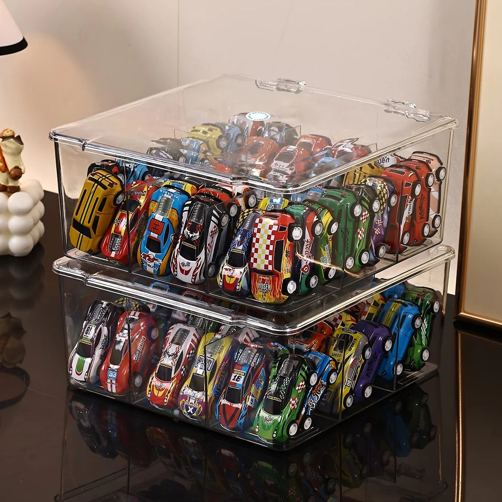 1pc Transparent/Semi Transparent Black Flip Cover Toy Car Model Storage Box, Large Capacity Suitable for Hot Wheels Display Box Oasis Select