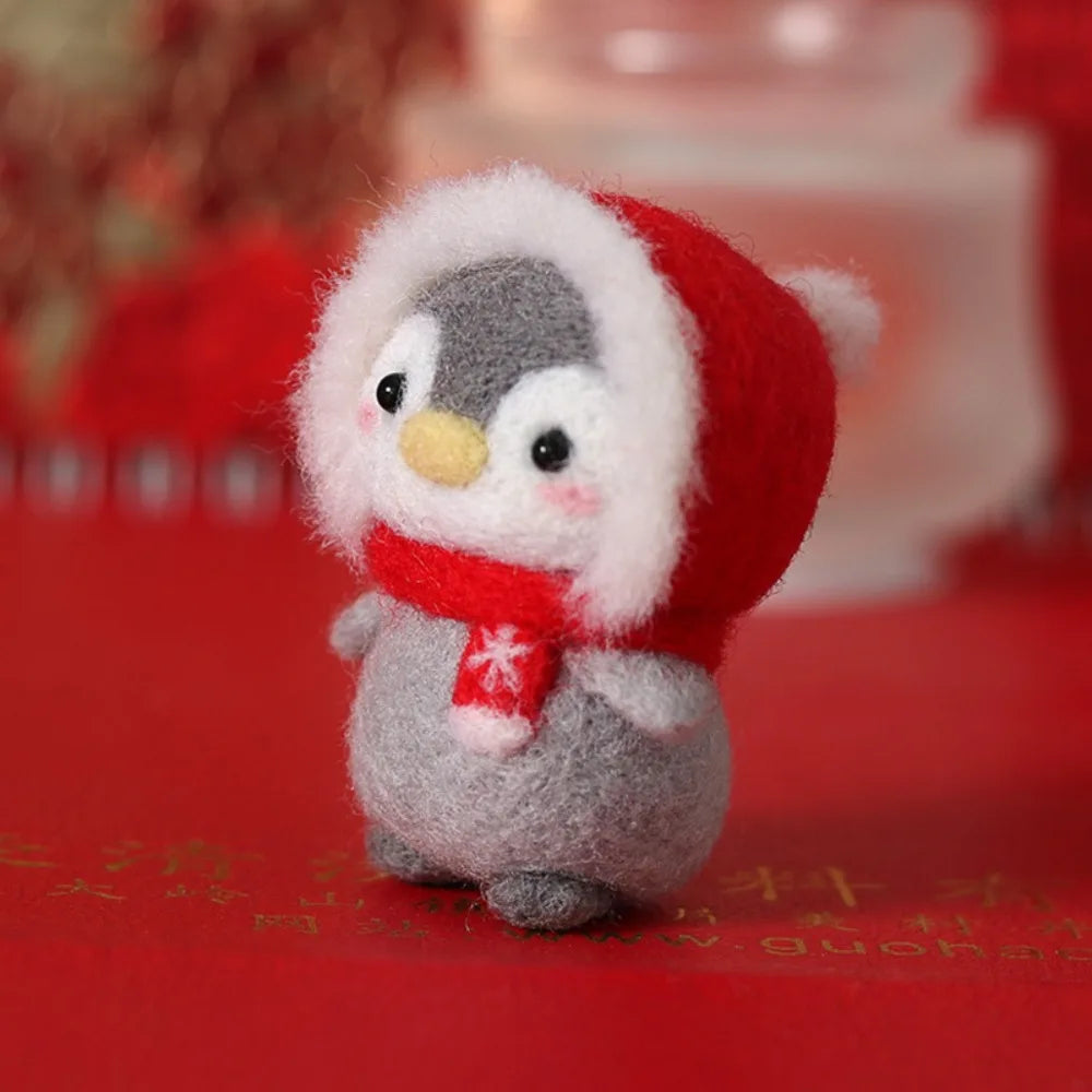 Cute Not Finished Wool Felting Kit Cartoon Cute Penguin Needle Felting Kit Handmade DIY Felting Starter Kit Oasis Select 01