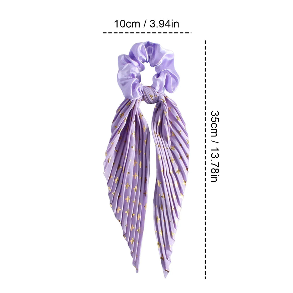 Hair Ropes Flower Print Scrunchies Long Hair Rope Hair Ties For Women Ponytail Scarf Sweet Elastic Hair Band Hair Accessories Oasis Select Purple