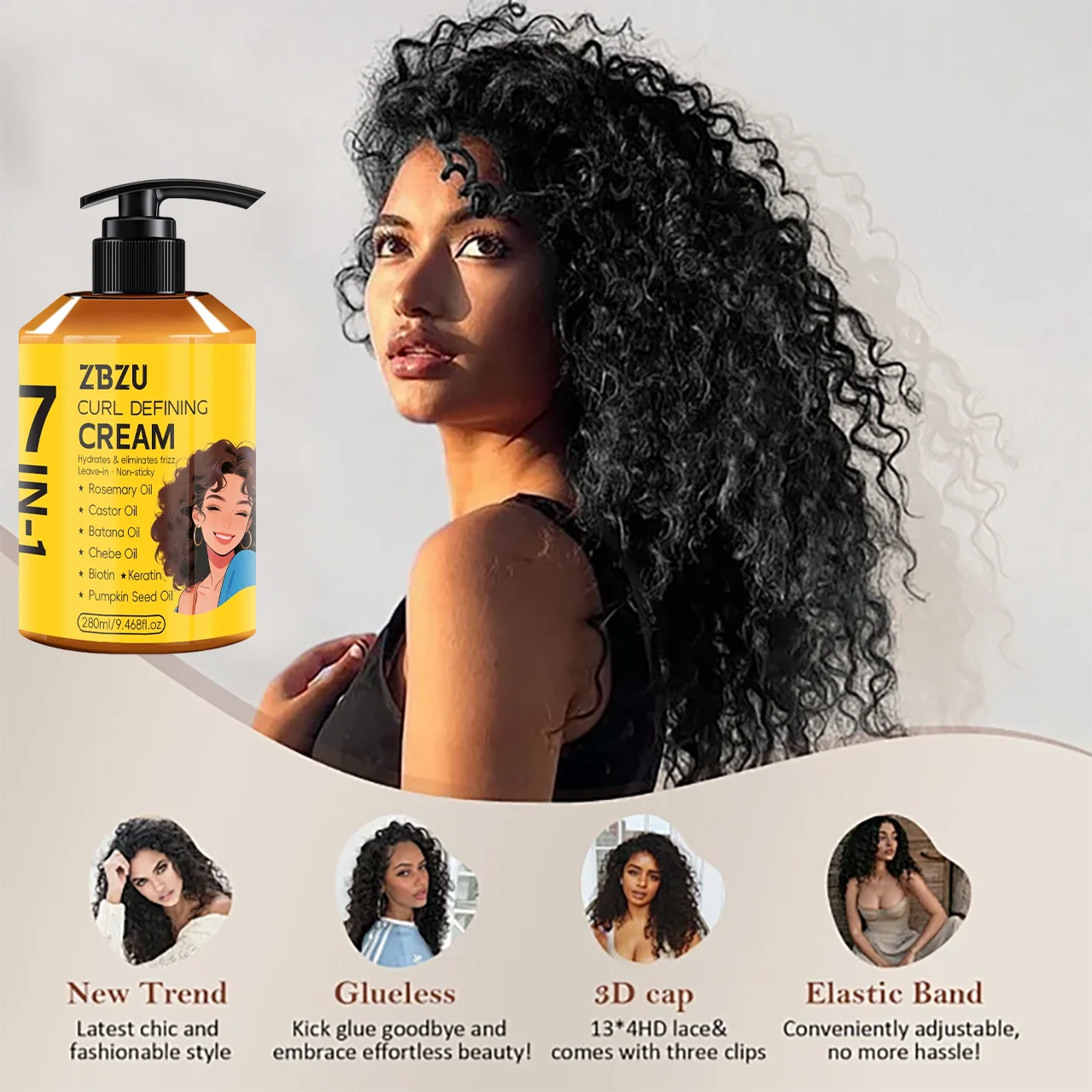 7-in-1 Curling Setting Cream，featuring Moroccan argan oil. Suitable for wavy and curly hair, providing deep nourishment, enhanc Oasis Select