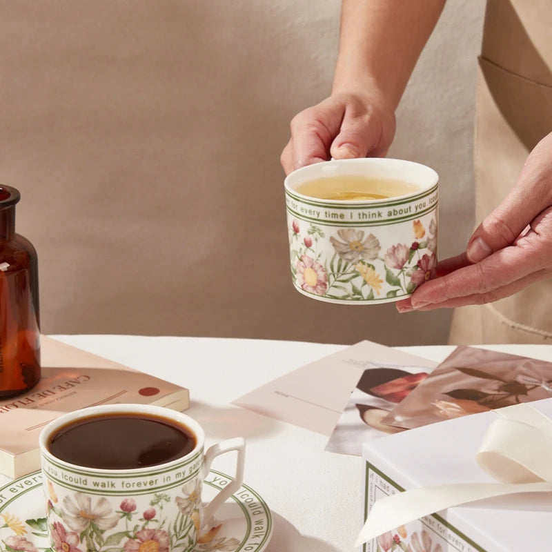French Retro Style Coffee Cup and Saucer Gift Box Set Afternoon Tea Cup with Saucers Special Tableware High-end Ceramic Cup Oasis Select
