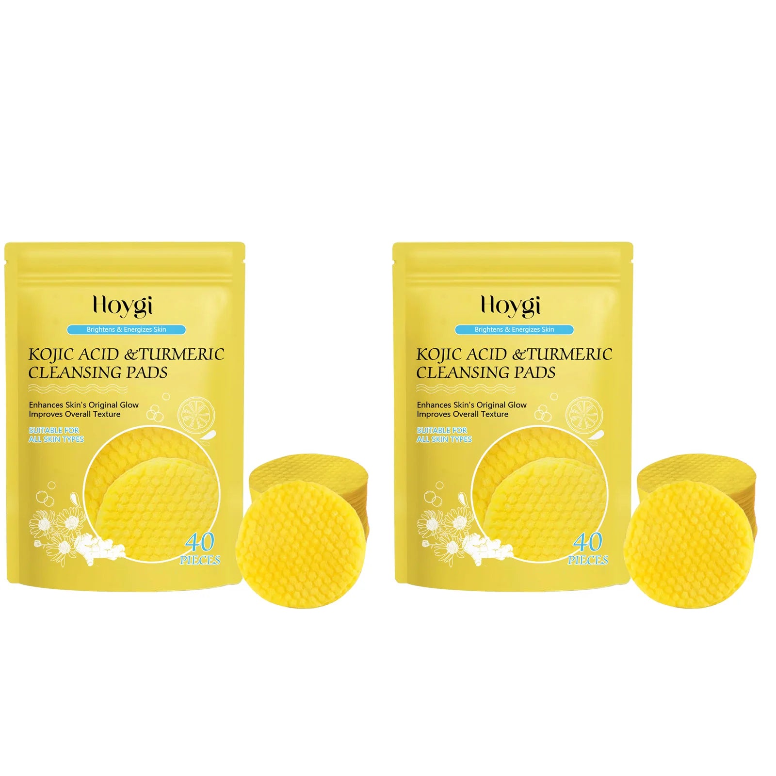 Turmeric Kojic Acid Cleansing Pad Pore Cleanser Makeup Remover Exfoliator Oil Control Brightening Smooth Facial Washing Sponge Oasis Select 2 x 40Pcs Boxed