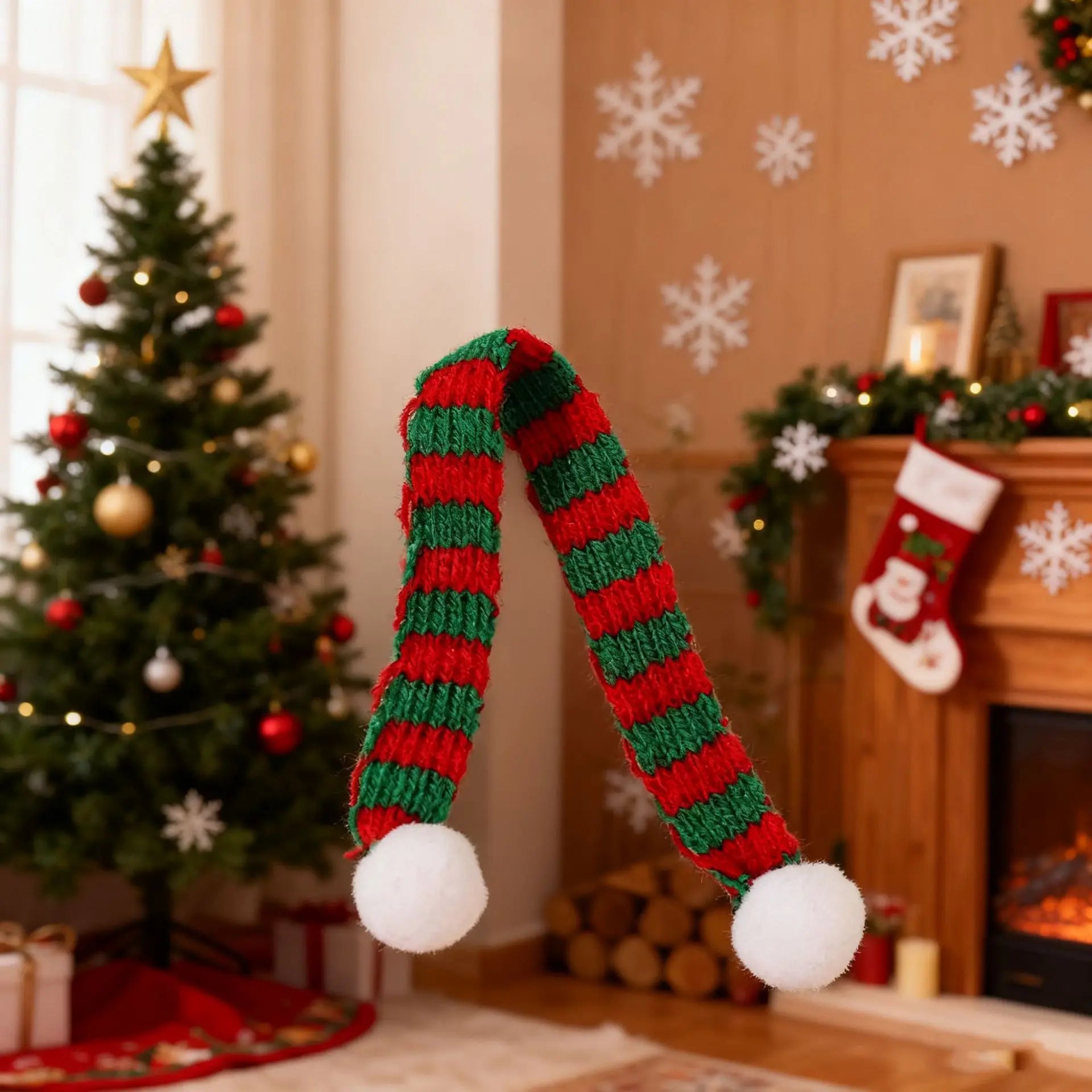Christmas Knit Cat Scarf with Pom-pom Trim Pet Fashion Accessory Adjustable Kitten Neck Warmer Holiday Photo Prop Wholesale Oasis Select 02-30cm