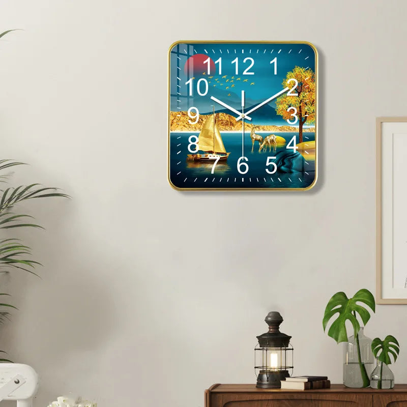 New Square Wall Clock Modern Fashion Light Luxury Wall Clock Mute Living Room Bedroom Quartz Clock Oasis Select 9 28.5cm X 28.5cm