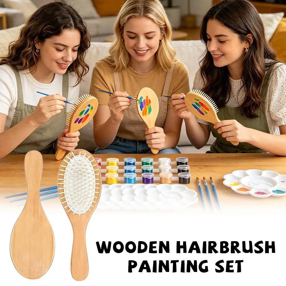 DIY Wooden Hairbrush Painting Kit – 6-Piece Creative Craft Set