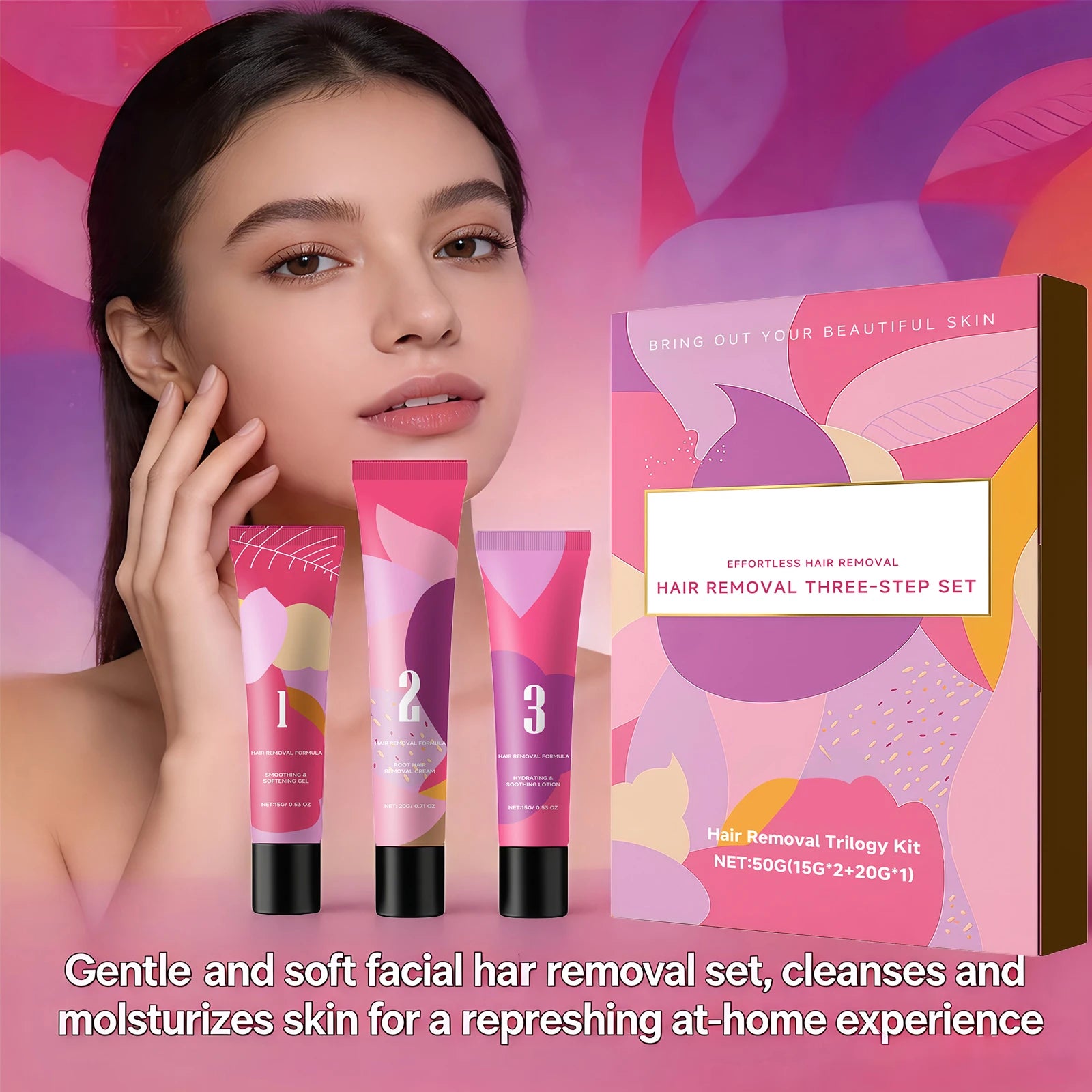 Facial Hair Removal 3-Step Set for Sensitive Skin Gentle Painless Depilatory Care Before and After Hair Removal Soothing Lotion Oasis Select