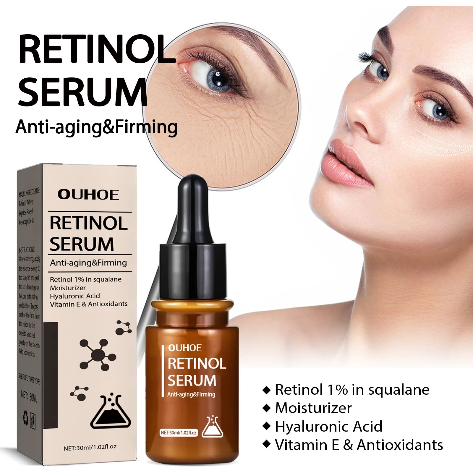 Retinol Anti Wrinkle Serum Lifting Fade Fine Line Anti Aging Improve Crow's Feet Firming Tighten Brighten Moisturizing Essence Oasis Select