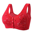 Plus Size Flower Print Wire Free No Pads Nursing Bra Mid-aged Mom Open Front Vest Brassiere Lingerie Cotton Bralette Underwear Oasis Select Red 50