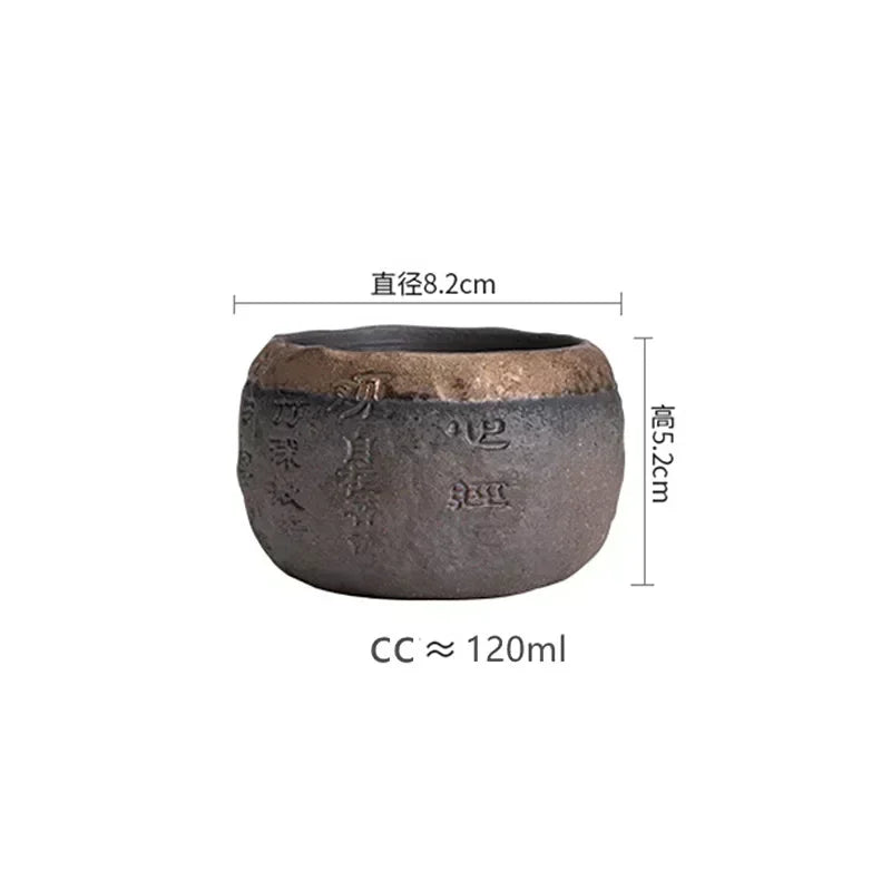 Rough Pottery Handmade Relief Heart Sutra Zen Cup Ceramic Master Individual Single Cup Chinese Portable Tea Cup 1pcs Oasis Select Chocolate <200ml