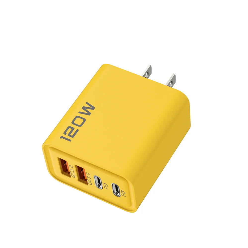 tatol 120W 4-Port USB Type C Fast Wall Adapter for Quick Charge Mobile Phone - High-Speed Charging Dock for Phones Tablets Oasis Select US Plug Yellow