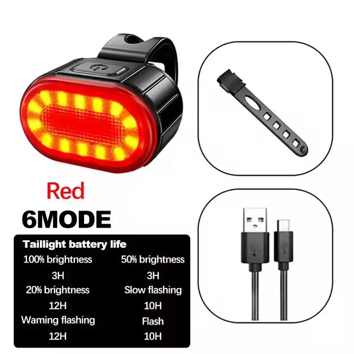 Cycling Bicycle Front Rear Light Set Bike Rechargeable Headlight Light MTB Waterproof Taillight LED Lantern Bicycle Accessories Oasis Select Only Red