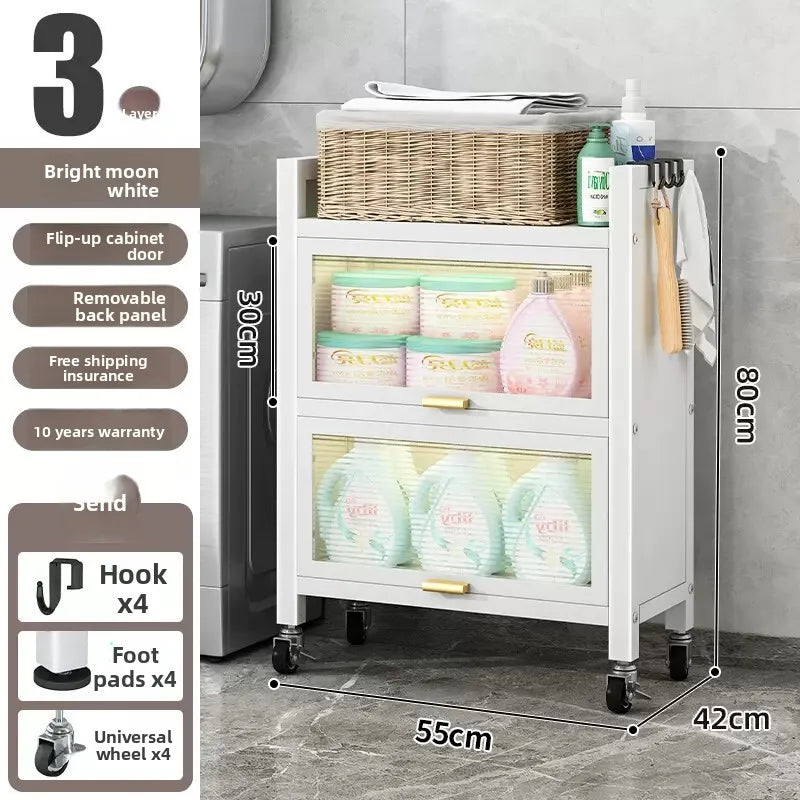 Toilet rack Floor-to-ceiling multi-functional dustproof laundry detergent Cosmetics Bathroom storage Balcony storage cabinet Oasis Select White 55CM 2