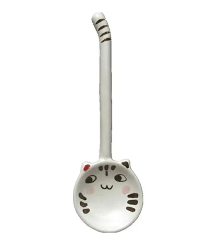 Jingdezhen Hand-painted Cute Cat Ceramic Spoon Cartoon Dessert Spoon Eco-friendly Tableware Oasis Select