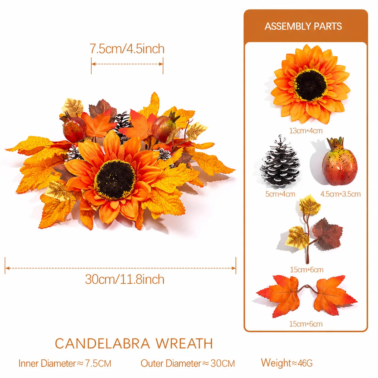 Thanksgiving Candle Holder Nordic Aesthetic Fall Maple Leaf Decoration Artificial Sunflower Wreath High Simulation For Harvest Oasis Select 30CM