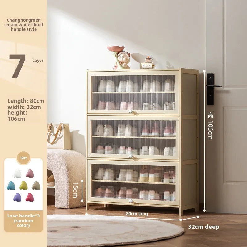 Cream wind dopamine shoe cabinet household simple door multi-layer dust storage shoe rack Oasis Select Seventh floor 80