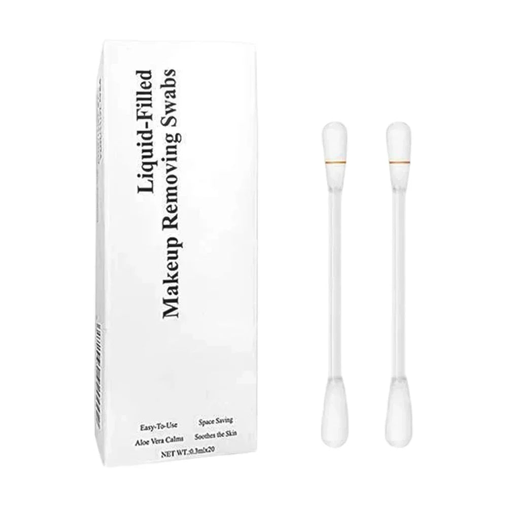 Portable Disposable Makeup Remover Swabs 0.3ml x 20pcs Liquid Filled Pre Moistened Cotton Swab for Eye Lip Care Oasis Select