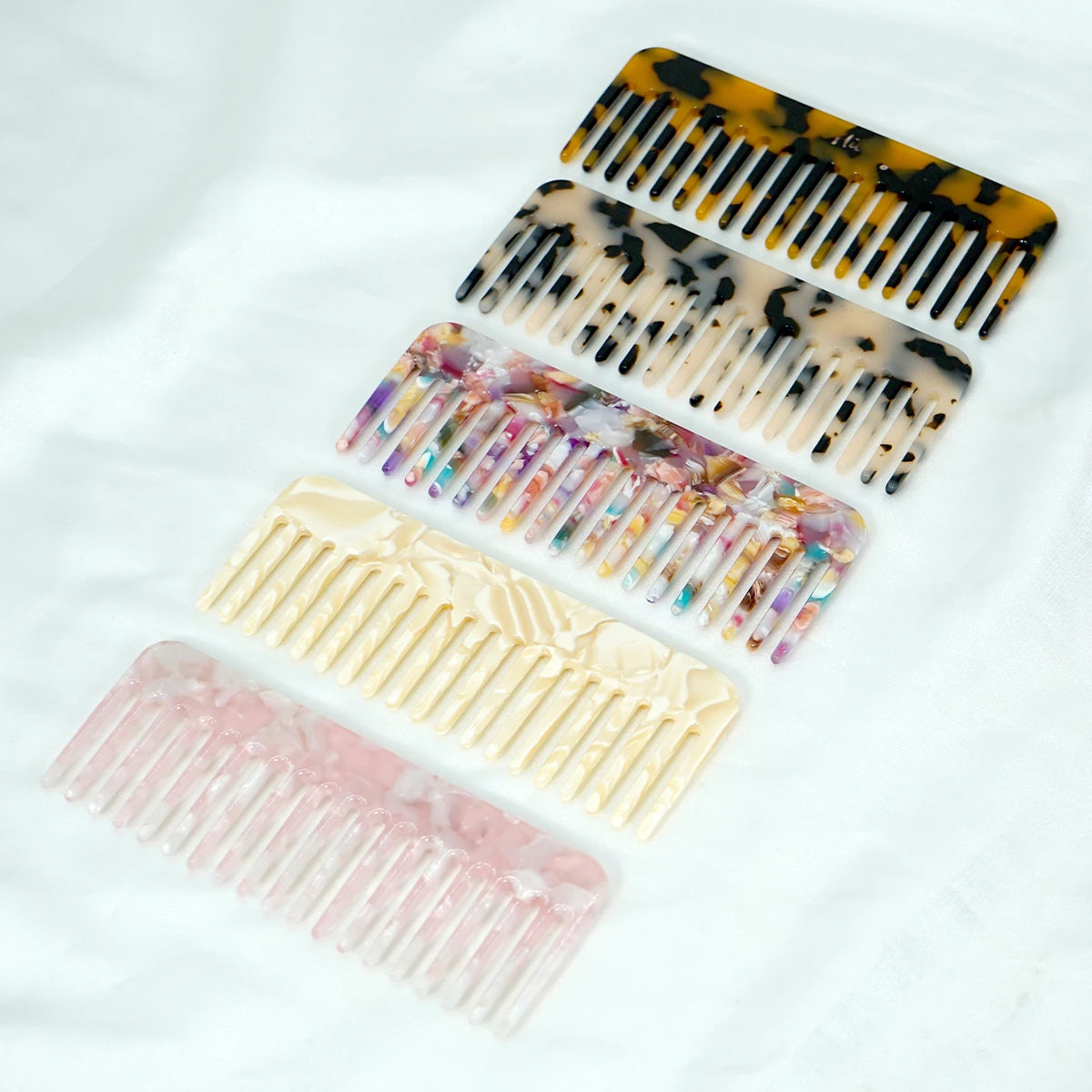 Acetate Hair Comb Set - Wide Tooth Detangling Comb, Anti-static, Tortoise & Colorful Pattern, for Curly/Thick Hair, Daily & Trav Oasis Select