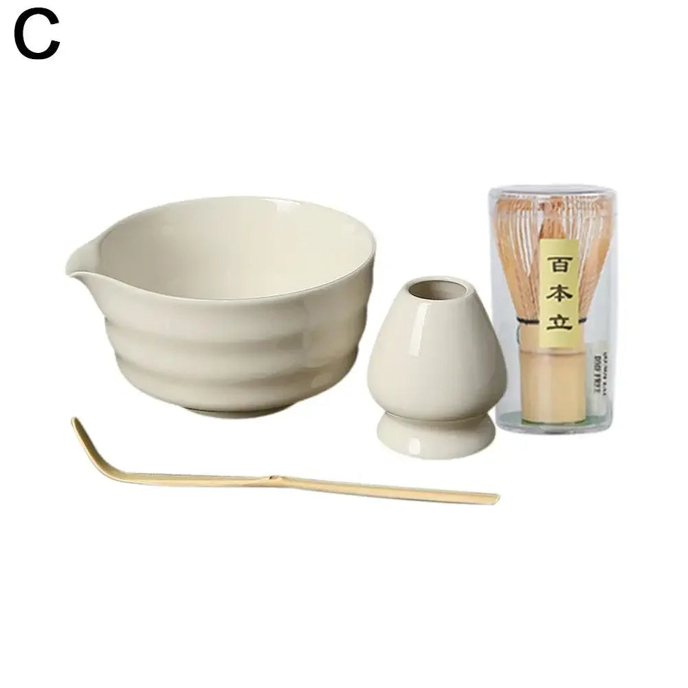 Japanese Ceramic Matcha Gift Set – Bowl, Whisk & Grinder 4pc