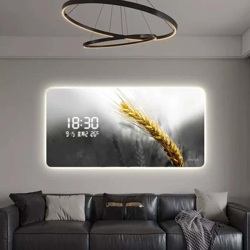 Light Luxury Barley Ear Living Room Decorative Painting Wall Clock Sofa Background Wall Luminous Electronic Clock Oasis Select