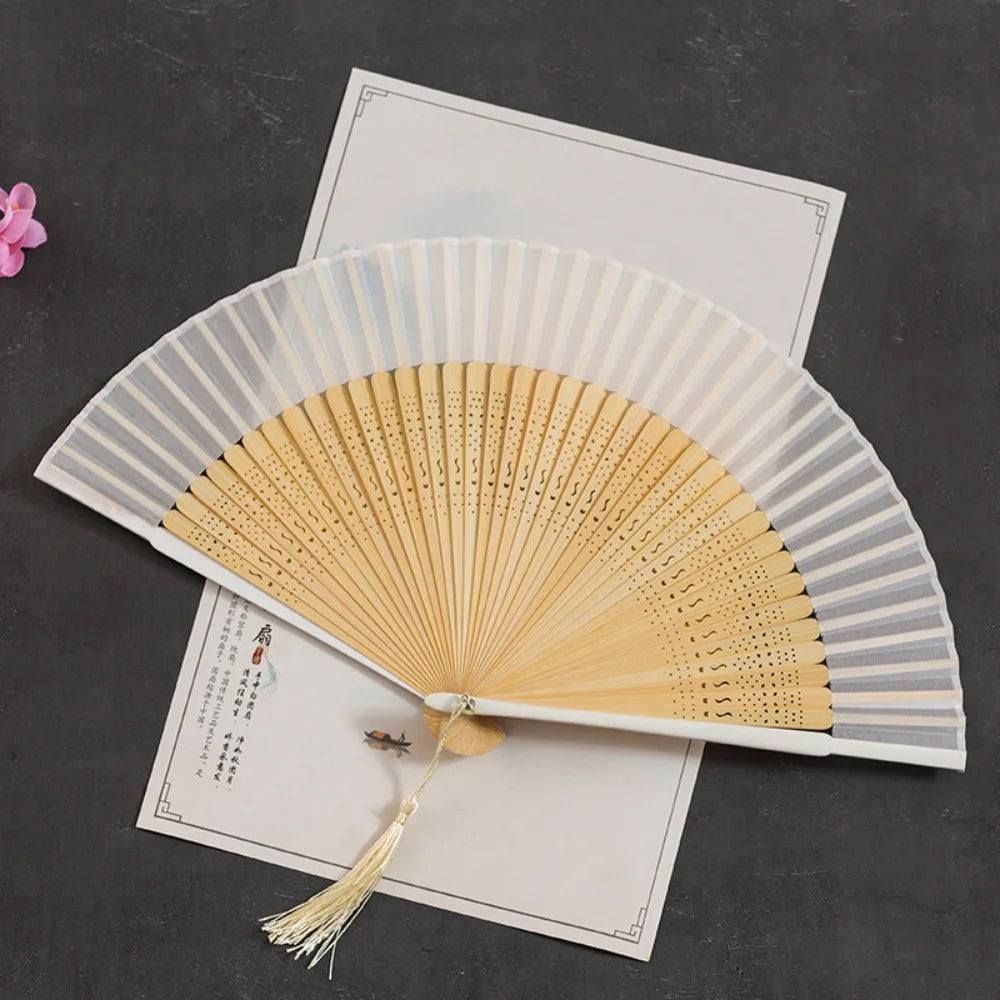 Chinese Style Folding Folding Fan Change Color With Tassel Dance Fan Silk Cloth Bamboo Summer Oasis Select