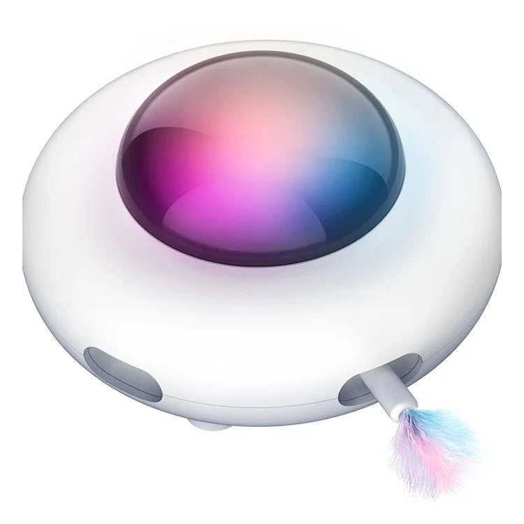 Cat Toy Smart Teaser UFO Pet Turntable Catching Training toys USB Charging Cat Teaser Replaceable Feather Interactive Auto Oasis Select White